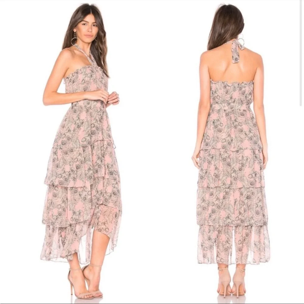 MISA Los Angeles Pink Floral Valeria Halter Midi Dress - Picture 2 of 10